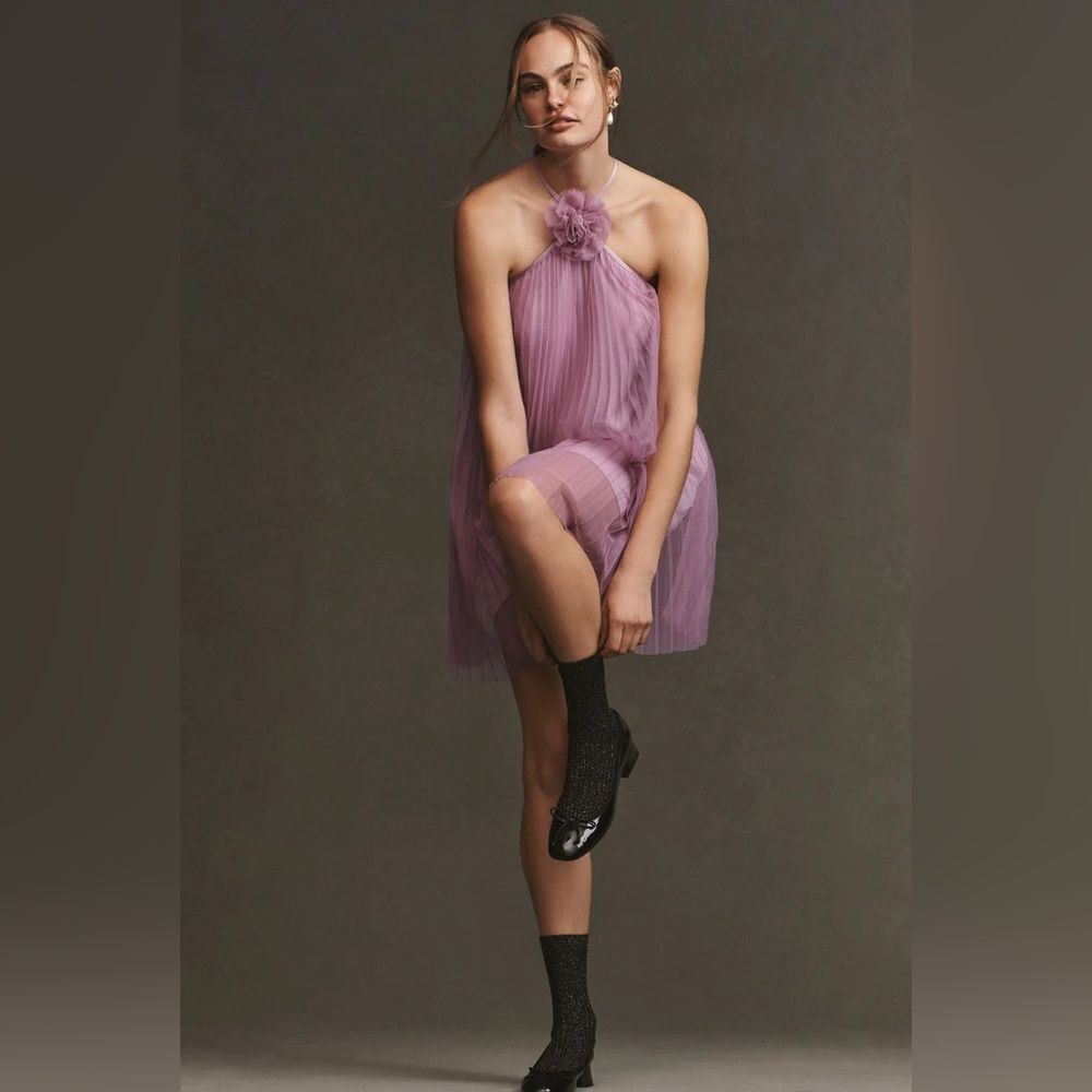 Anthropologie x BHLDN  Rosette Halter Tulle Shift Mini Dress